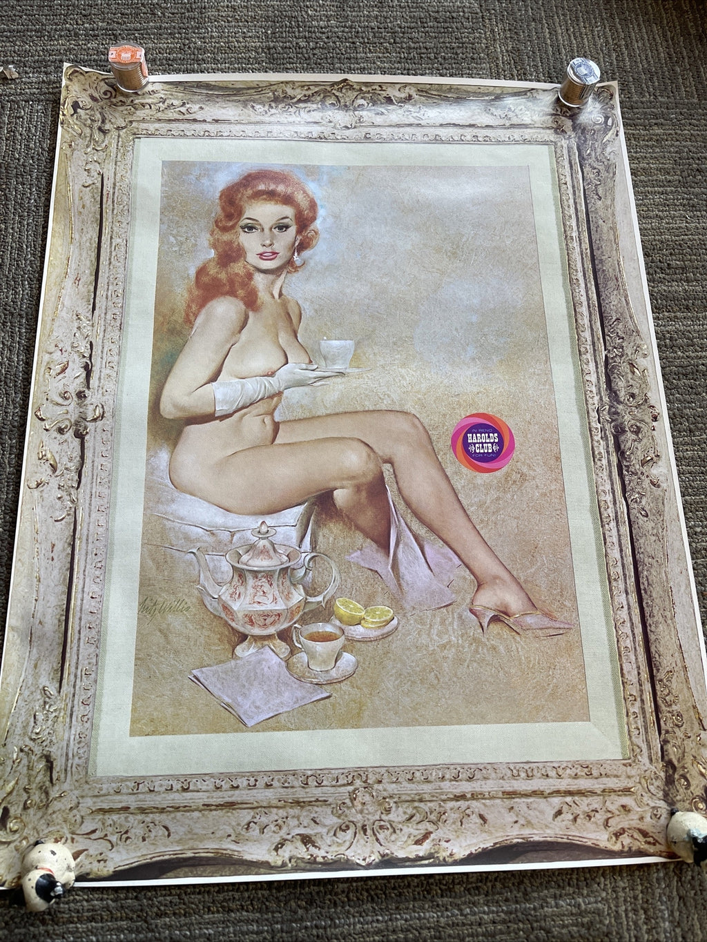 #199 Vintage Nude Poster, Pin-Up, Willis , Reno Harold’s Club Nevada 26” X 24”0
