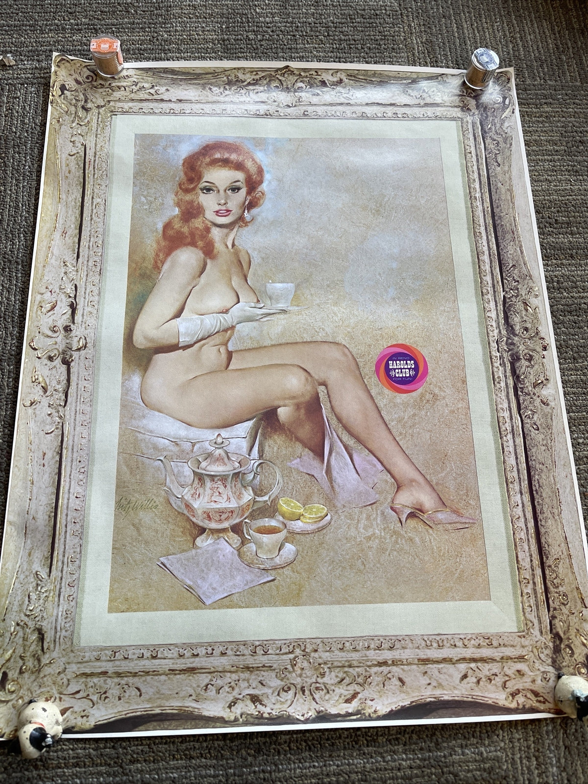 #199 Vintage Nude Poster, Pin-Up, Willis , Reno Harold’s Club Nevada 26” X 24”0
