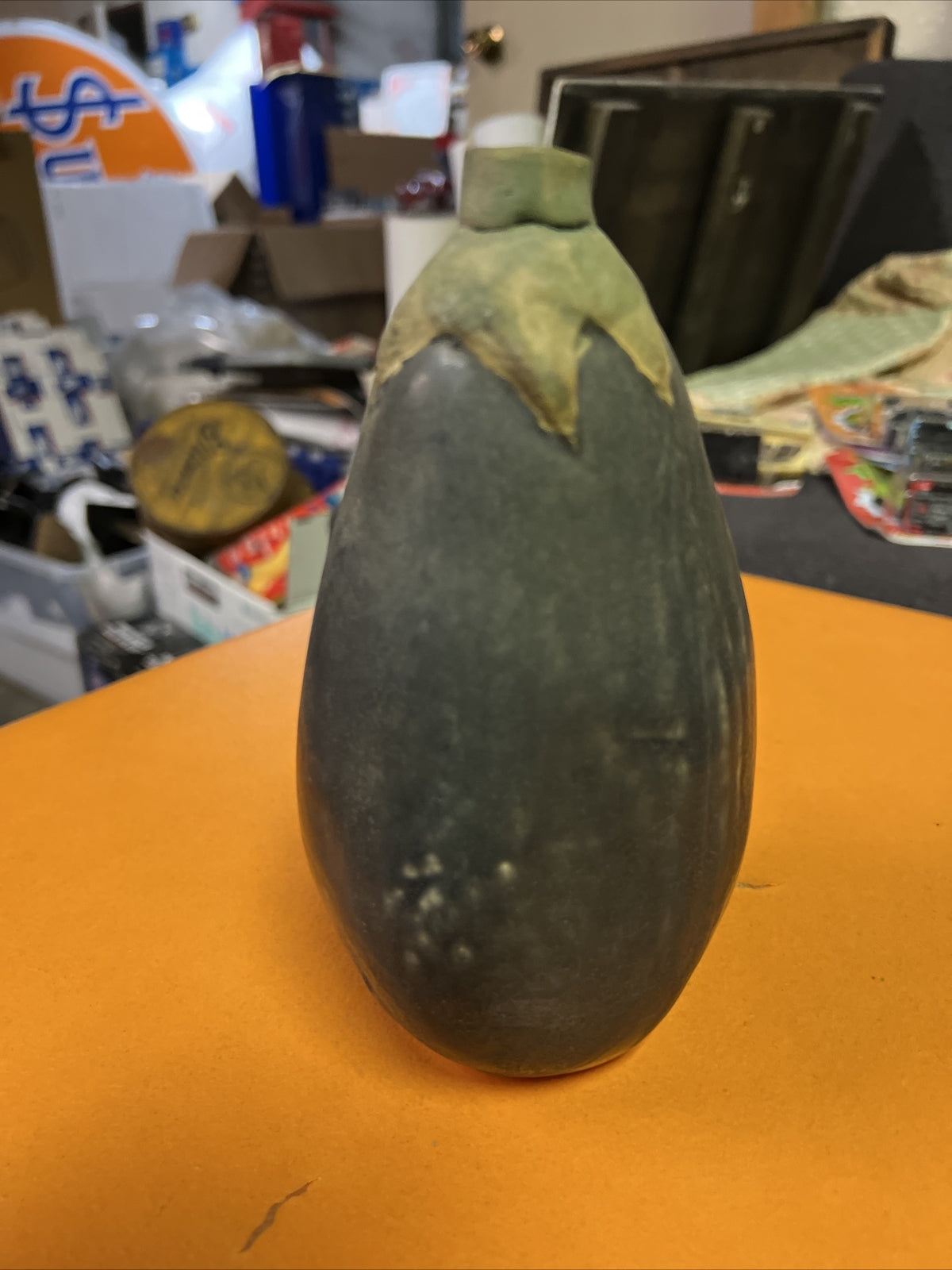 1980 Patricia Garrett  Pottery Eggplant Aubergine Vegetable Vase 6.5”1