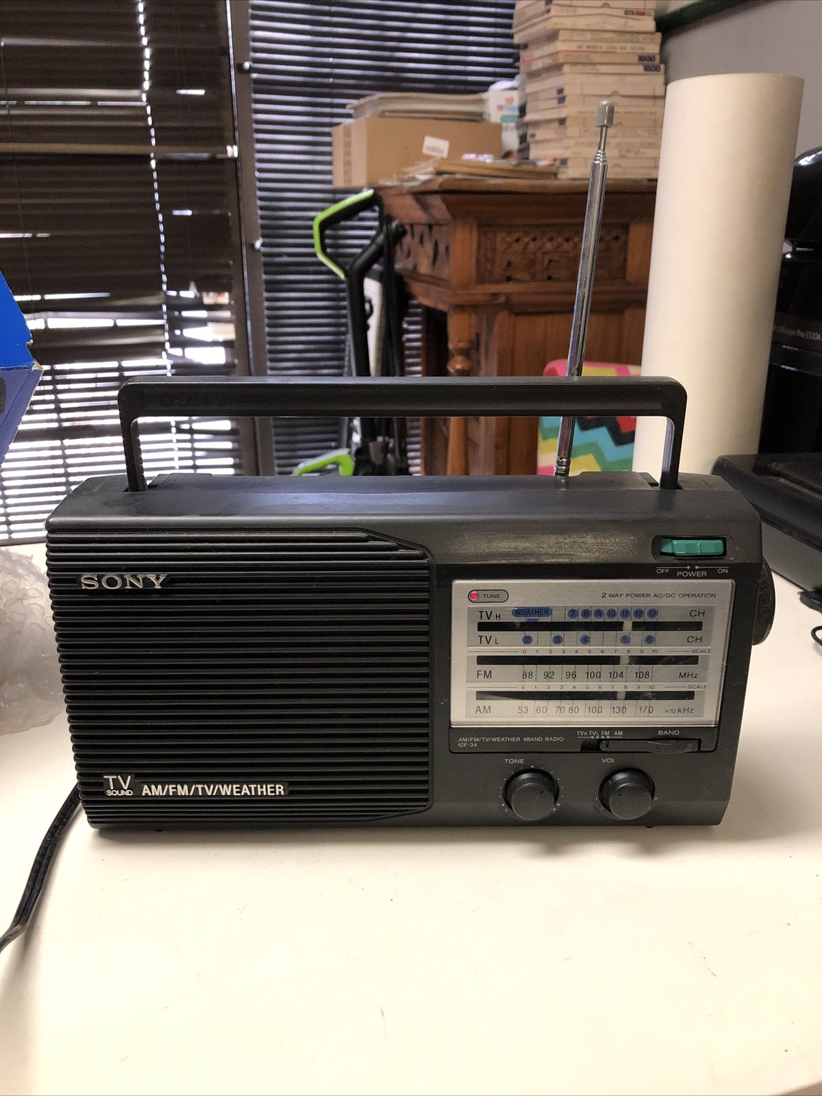 Vintage Sony ICF-34 Portable Radio 4 Band AM/FM/Weather/TV Tested & Working0