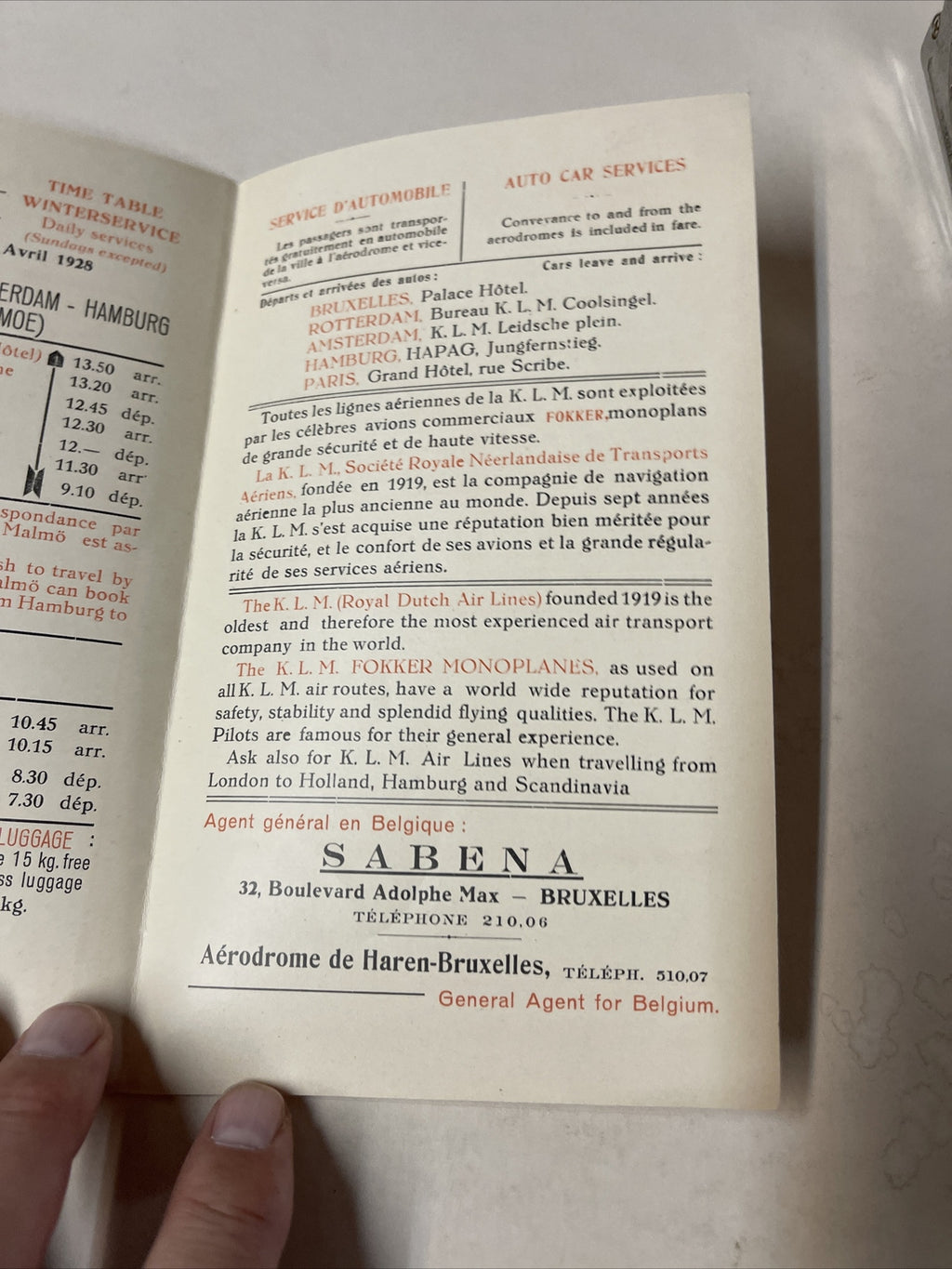 KLM Royal Dutch September 1927 AIRLINE TIMETABLE SCHEDULE Brochure flight cover5