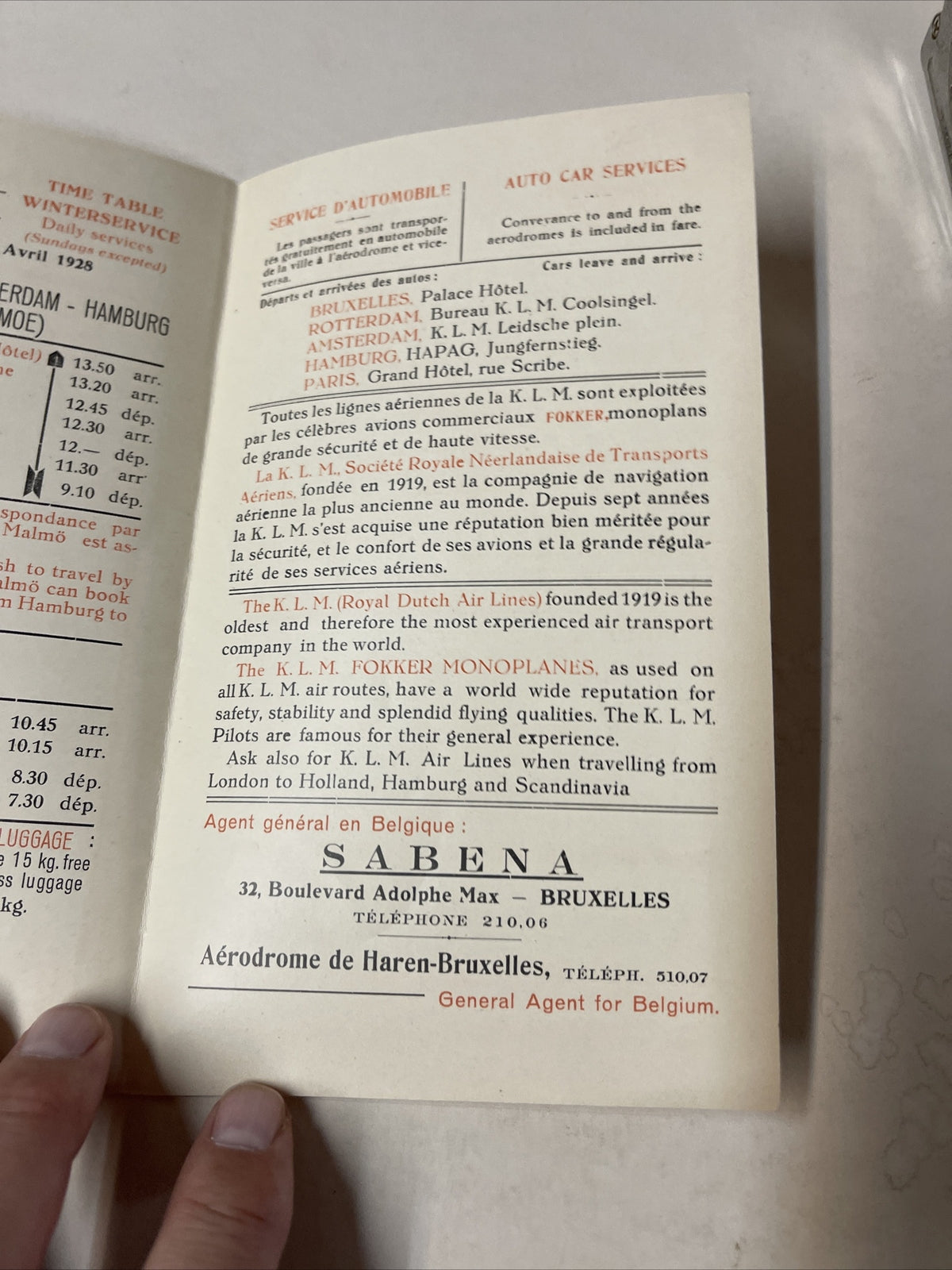 KLM Royal Dutch September 1927 AIRLINE TIMETABLE SCHEDULE Brochure flight cover5
