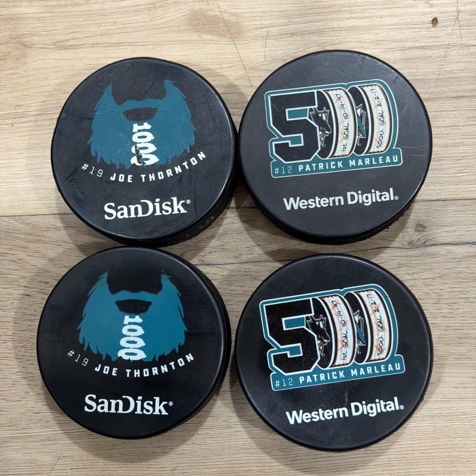Lot Of 4 Patrick Marleau - Joe Thornton Hockey Puck - San Jose Sharks0