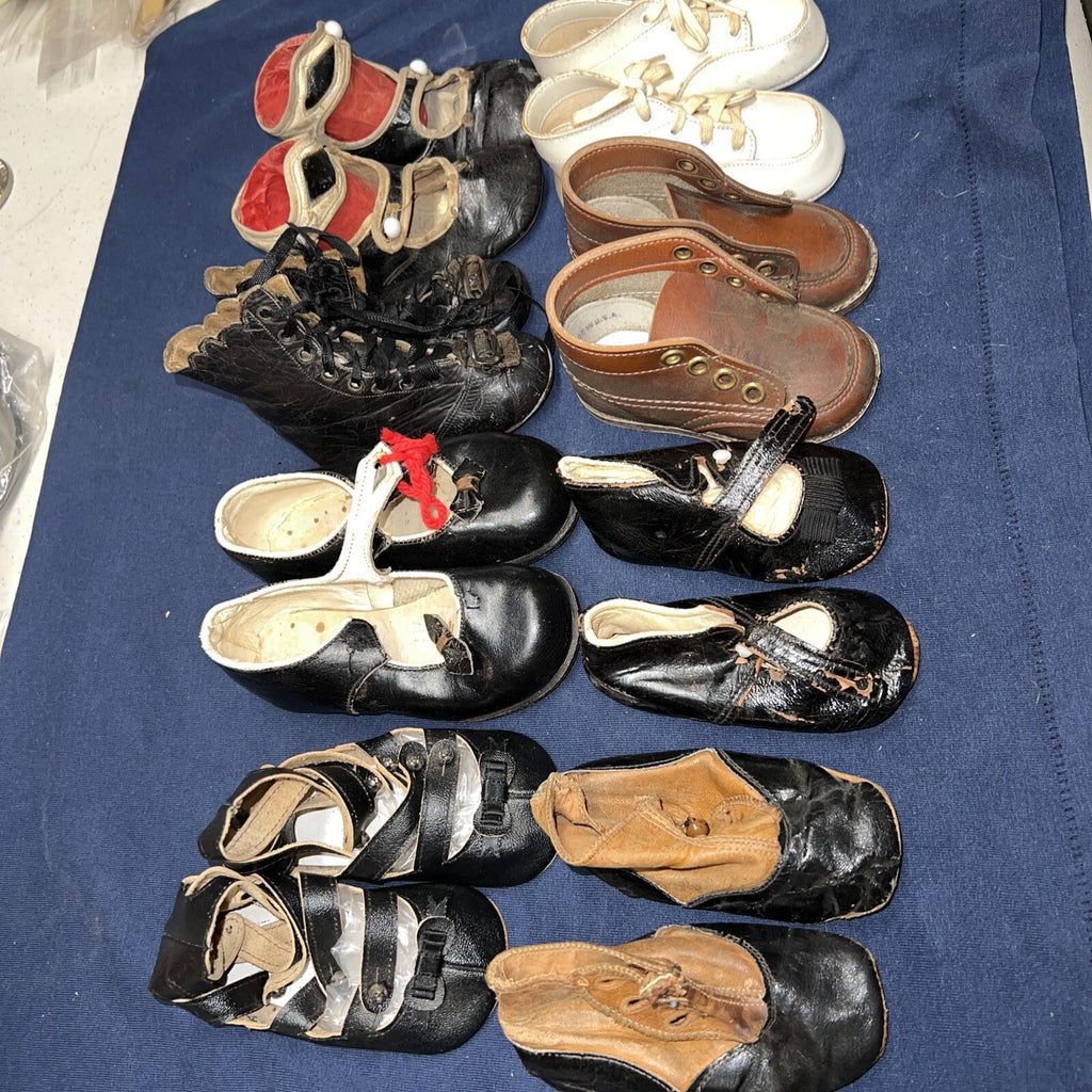 Lot of 8 Antique Doll Shoes Large Sizes Various Conditions Various Sizes 0