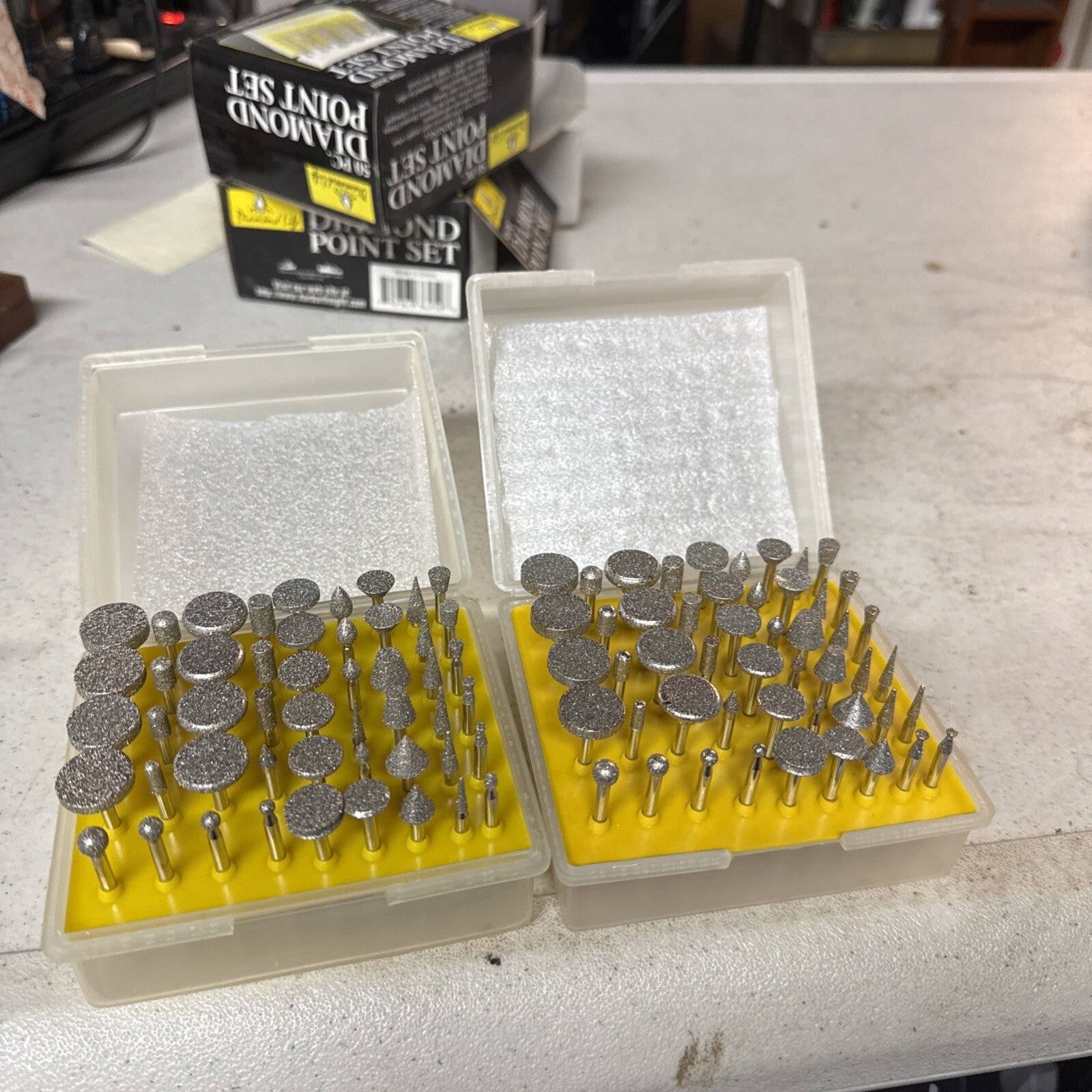 50 Pc Diamond Point Burr Set for Rotary Tool cuts Glass Metal Stone Lot of 27