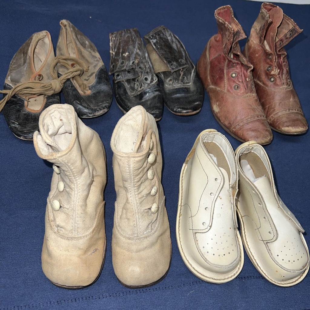 Lot of 5 Antique 1800’s Doll Shoes Various Size and Condition1