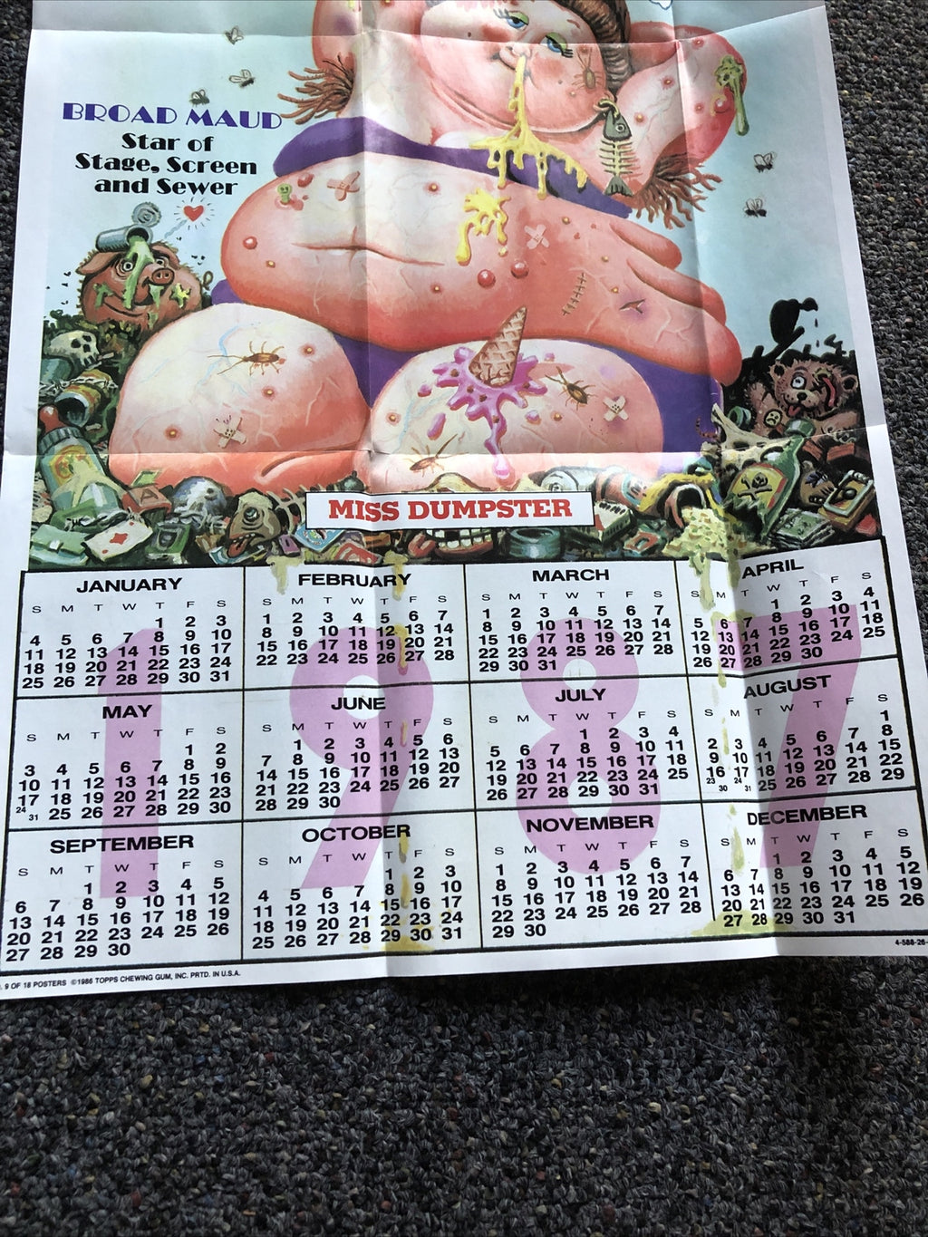 1987 Topps GARBAGE PAIL KIDS “Miss Dumpster” Capendar 17”x12” No. 9 Of 182