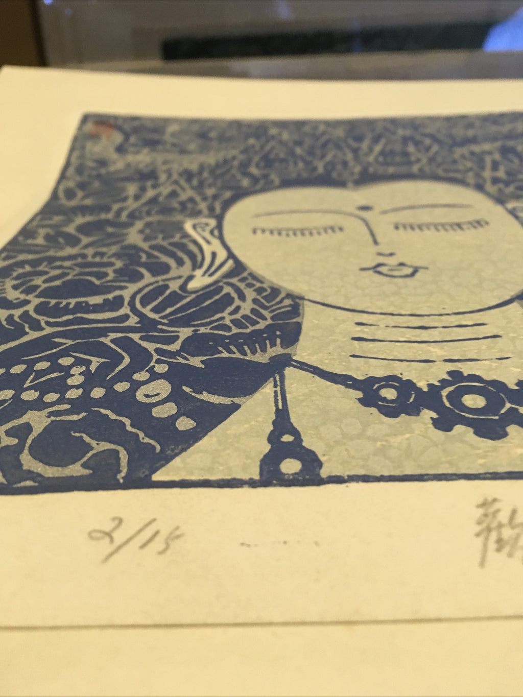 Asian Tibetan Buddhism Vietnam  11" x 12" Hand Printed Art Three Colors Block5