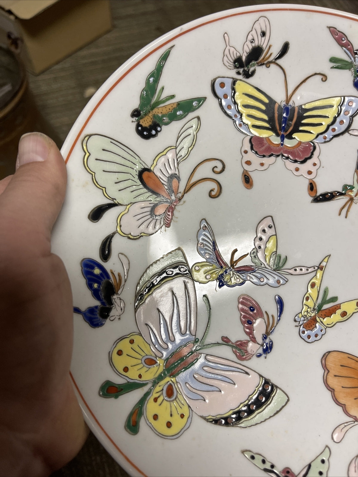 Signed Hayashi  Butterfly Japanese Porcelain  Charger Plate 10”5