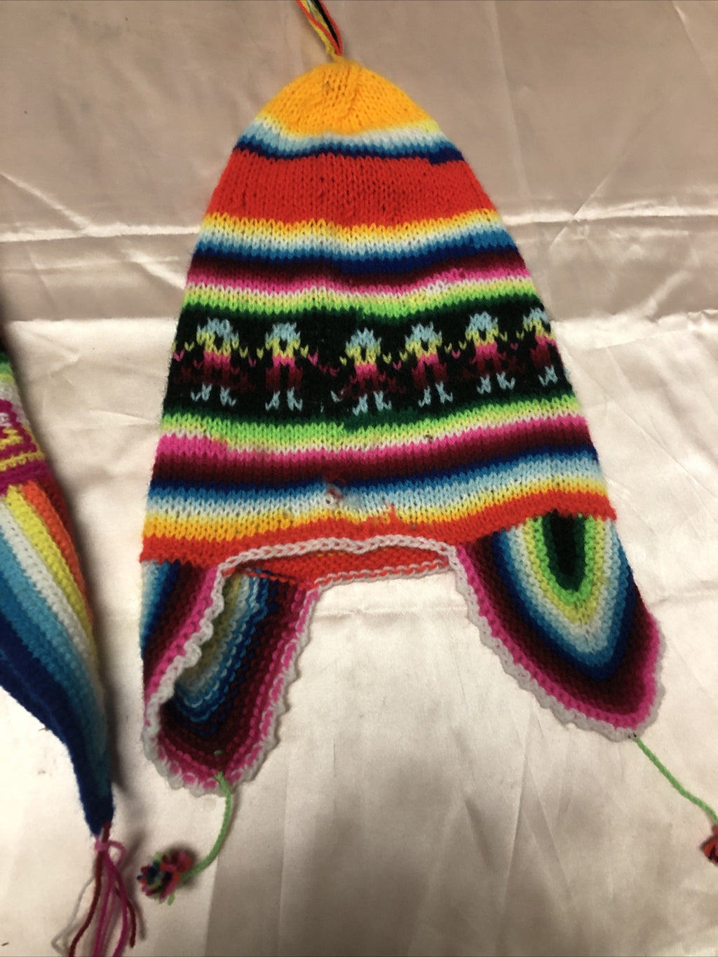 Vintage Mexican Style Lot Of 2 Handmade Youth / Kids / Child Knit Hats Beanies3