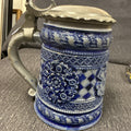 Antique German Etched Glass Porcelain Girl Beer Heavy Salt Glazed Stein0