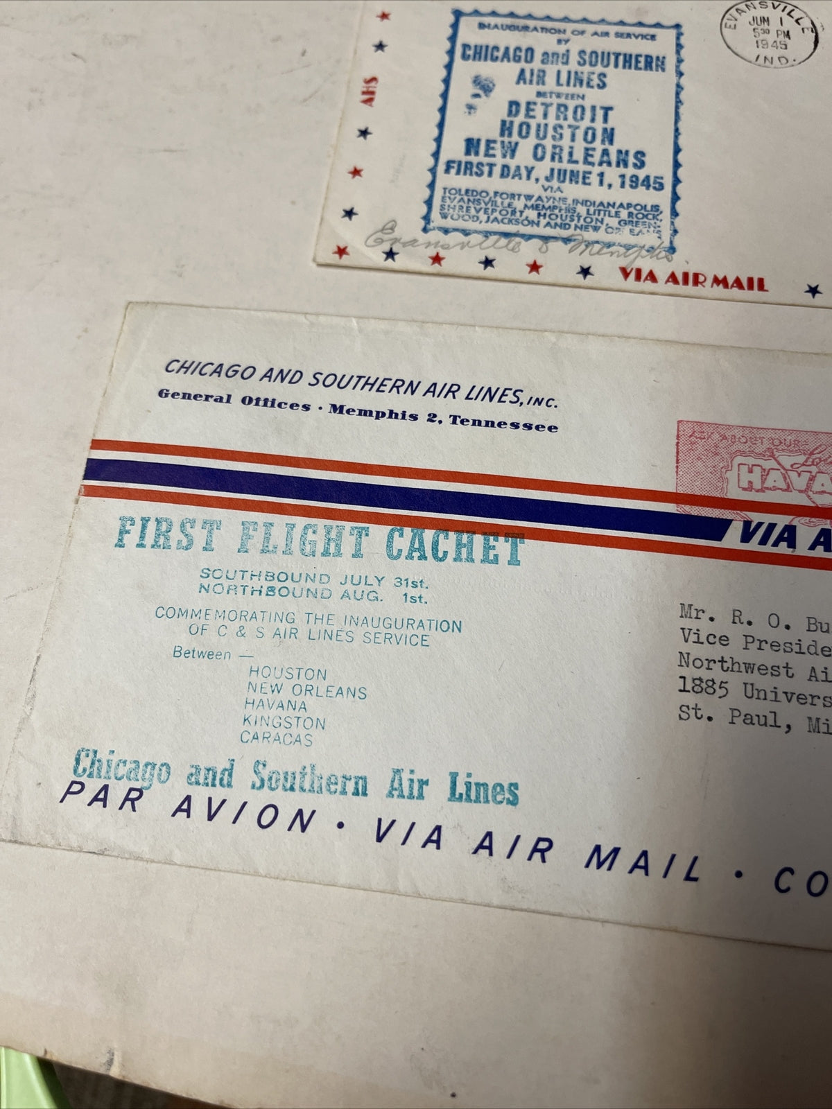 2 Chicago And Southern Airlines Havana FIRST FLIGHT AIR MAIL COVER 1940s4