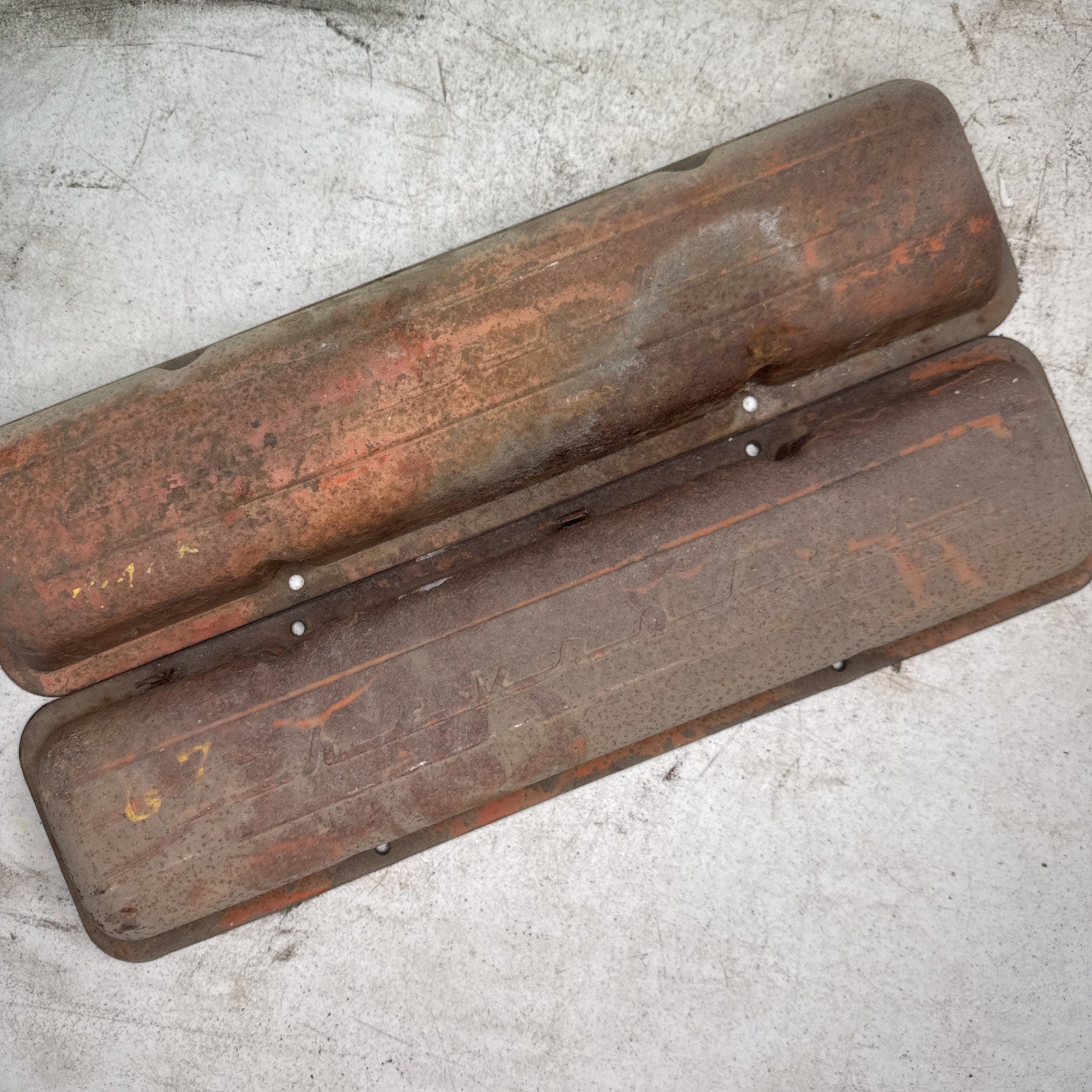 Chevrolet Smallblock OEM Script Valve Covers 1959-1967 ORANGE1