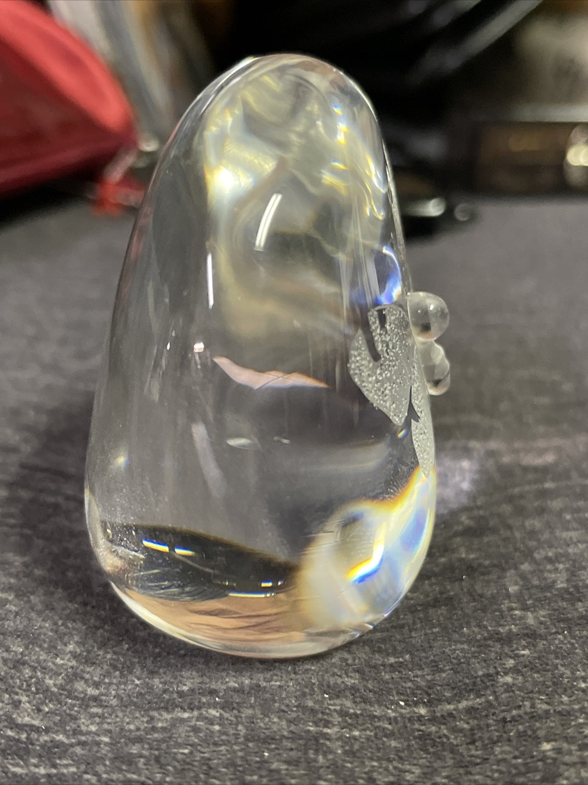 Mats Jonasson Butterfly Paperweight Clear Sculpture Etched Signed Plus Sticker3