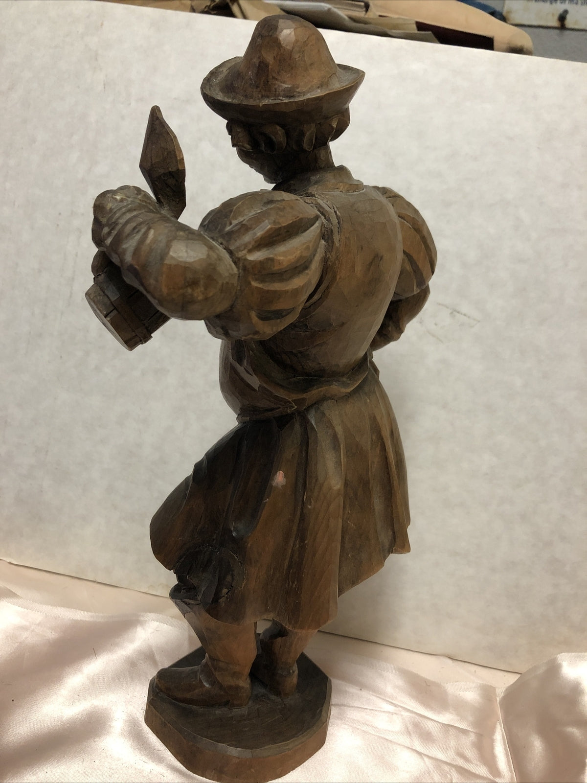VINTAGE 12” WOODEN CARVED BEER DRINKING MONK3