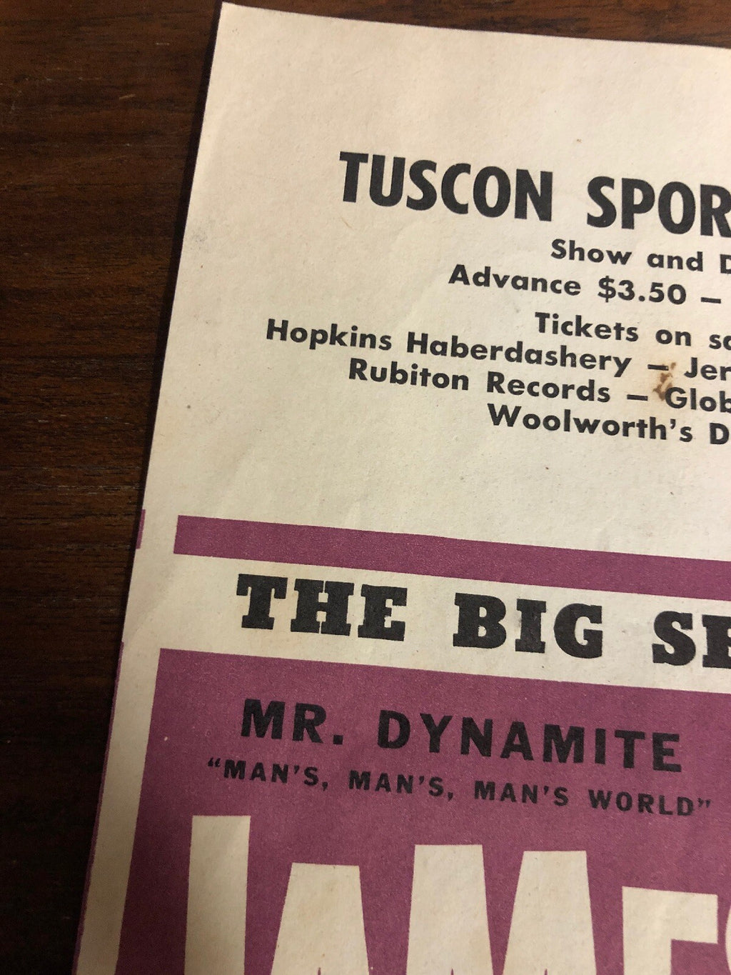 100% Original James Brown Flyer Poster Tucson Sports Arena RARE VINTAGE 19653