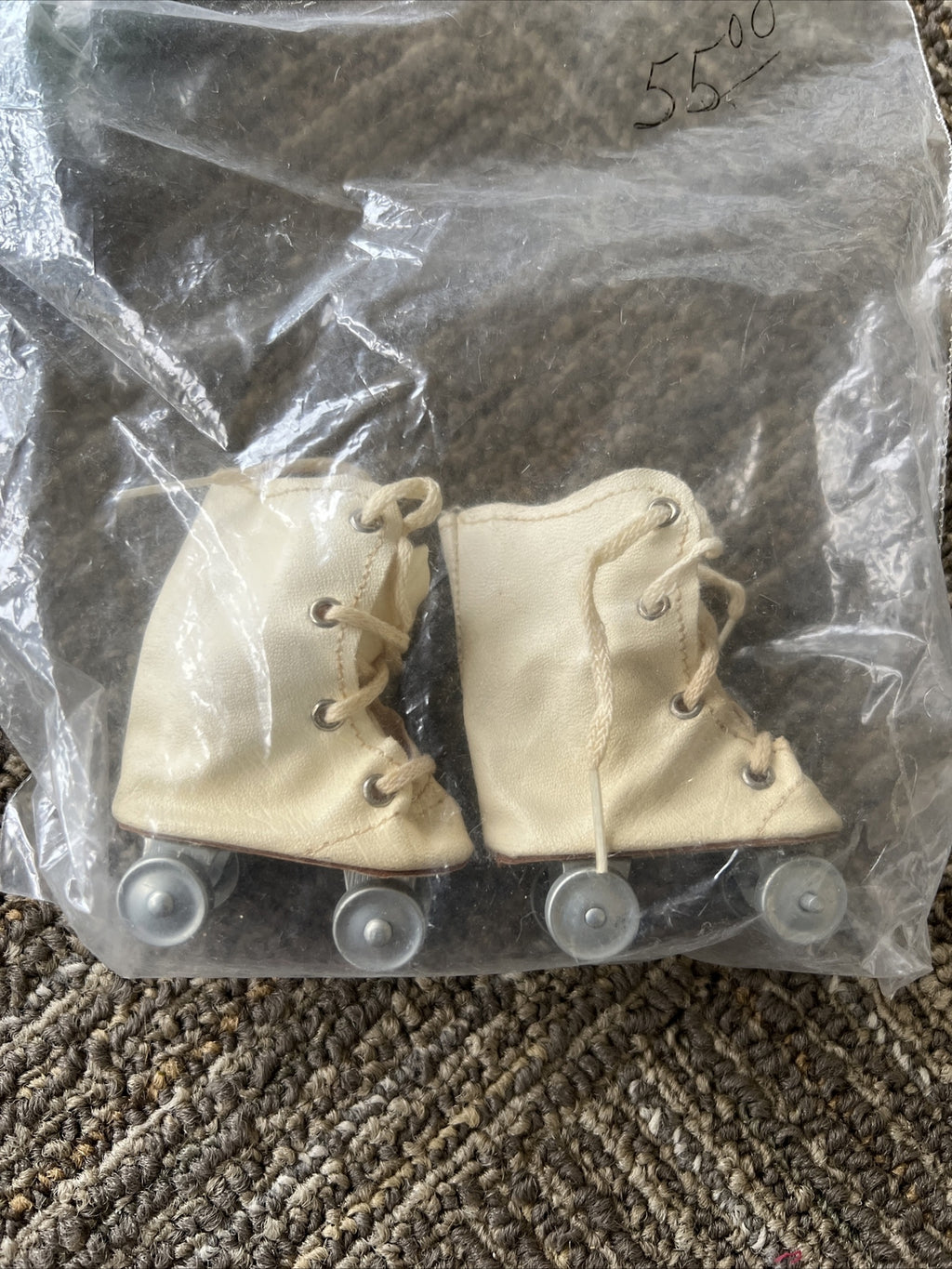 Antique White Laced Leather Roller Skates For Doll - Antique Doll Shoes2