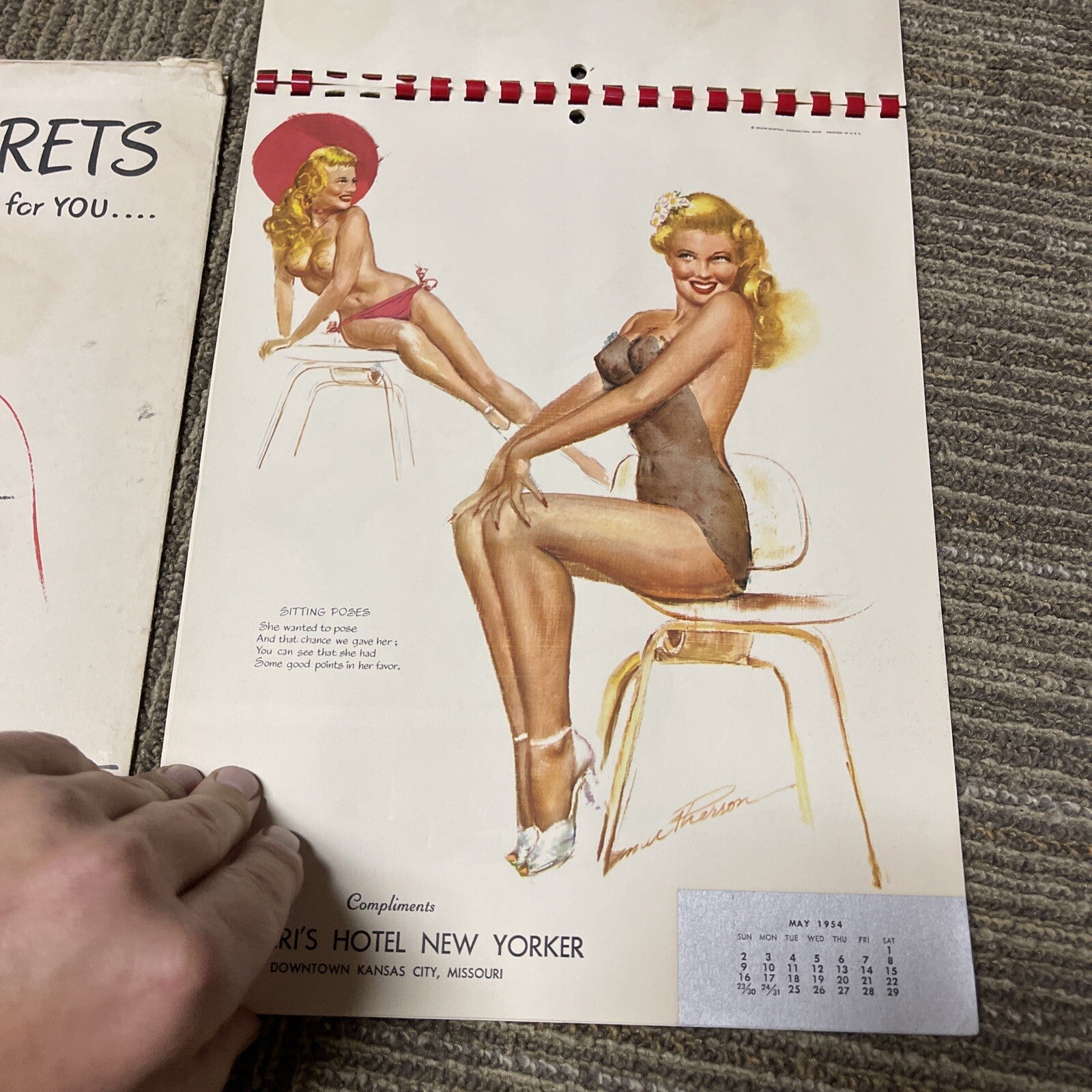 VINTAGE 1954 PIN UP Calendar Complete 12 MONTH Earl Mac Pherson Sketchbook 12.5"5