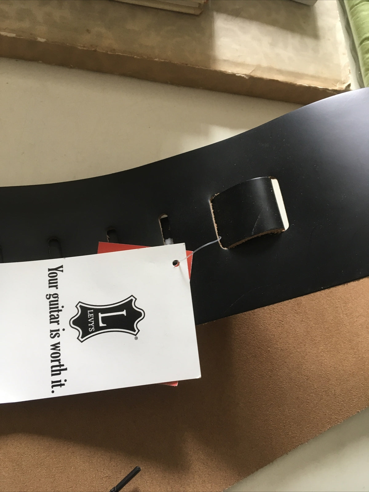 Levy's Black 3 1/2” Leather With Thong Guitar Strap1