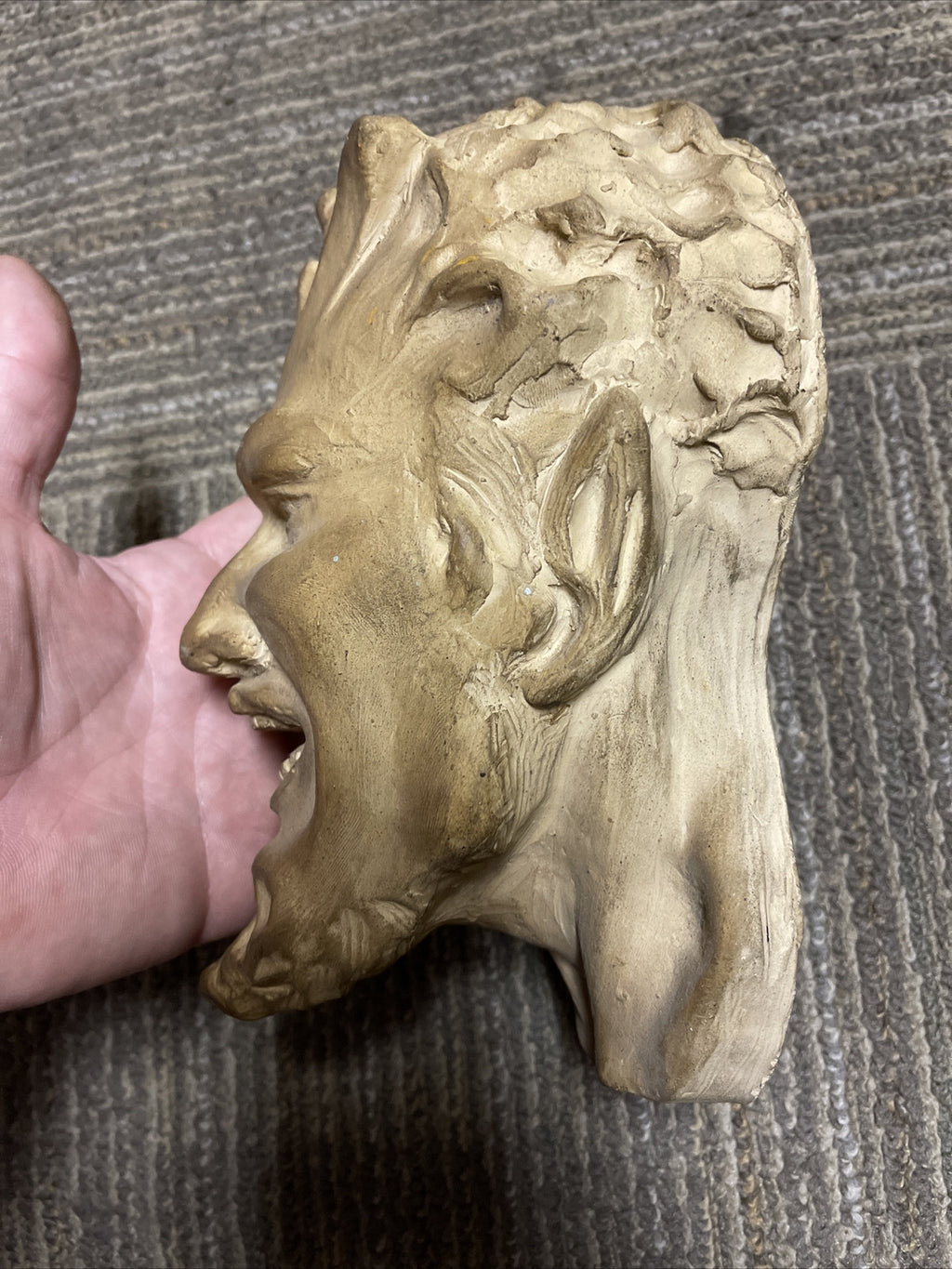 1912 Antique Devil Demon Gargoyle Monster Head Sculpture Oddities signed chase9
