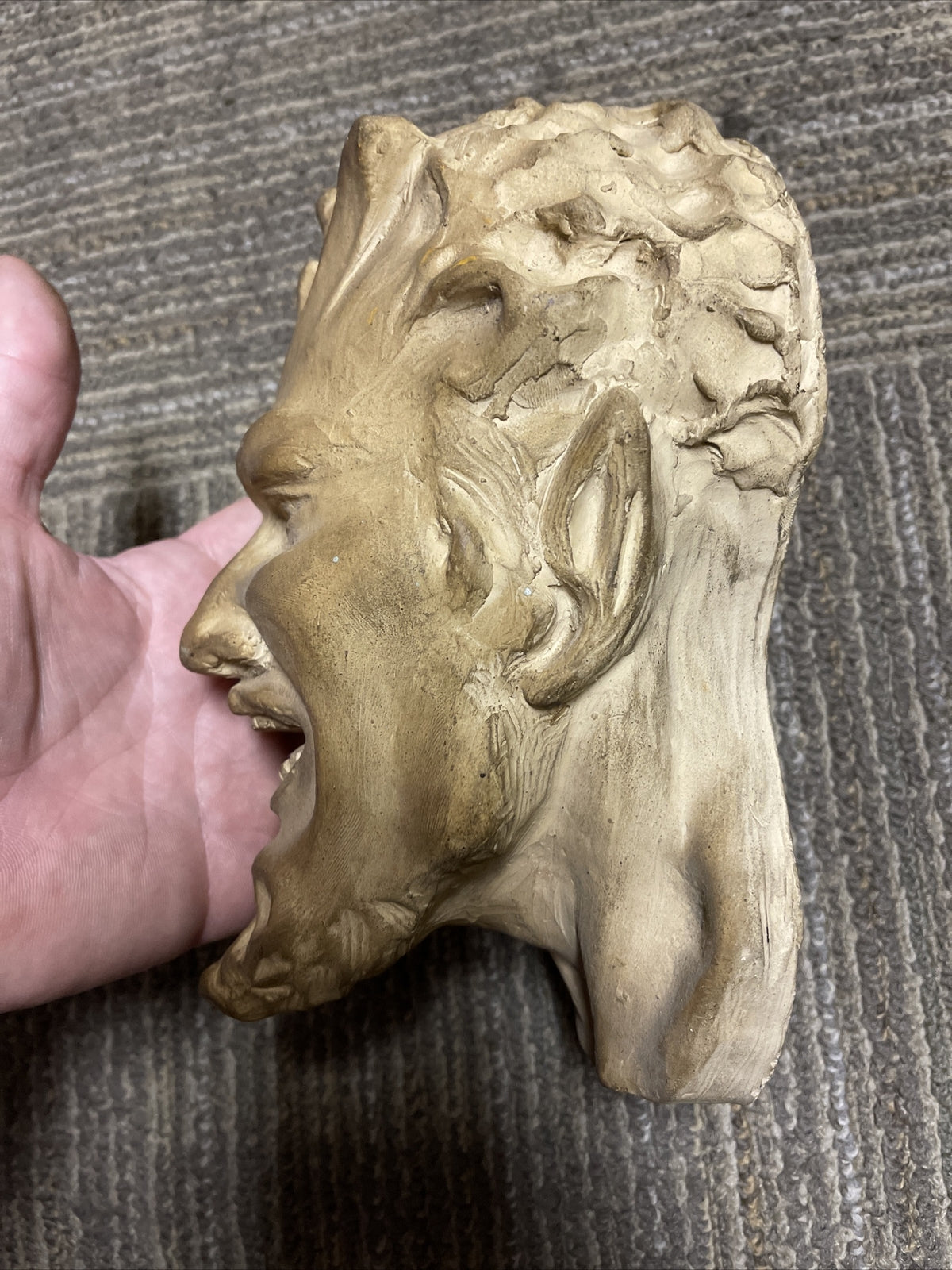 1912 Antique Devil Demon Gargoyle Monster Head Sculpture Oddities signed chase9