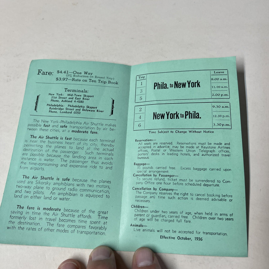 Keystone NY Philadelphia Oct 1936 AIRLINE TIMETABLE SCHEDULE Brochure flight Map2