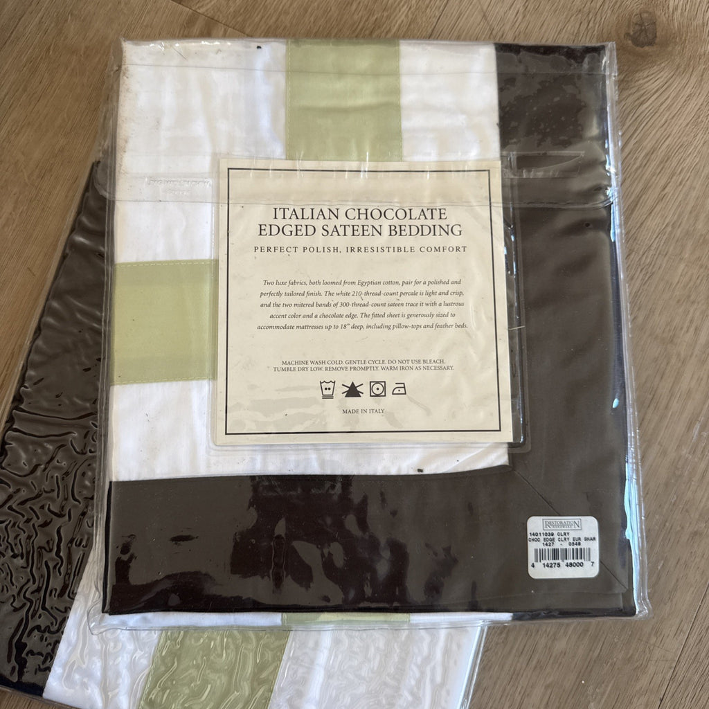 Restoration Hardware Italian Chocolate Edged Sateen - BOUDOIR Pillow Shams 26x262