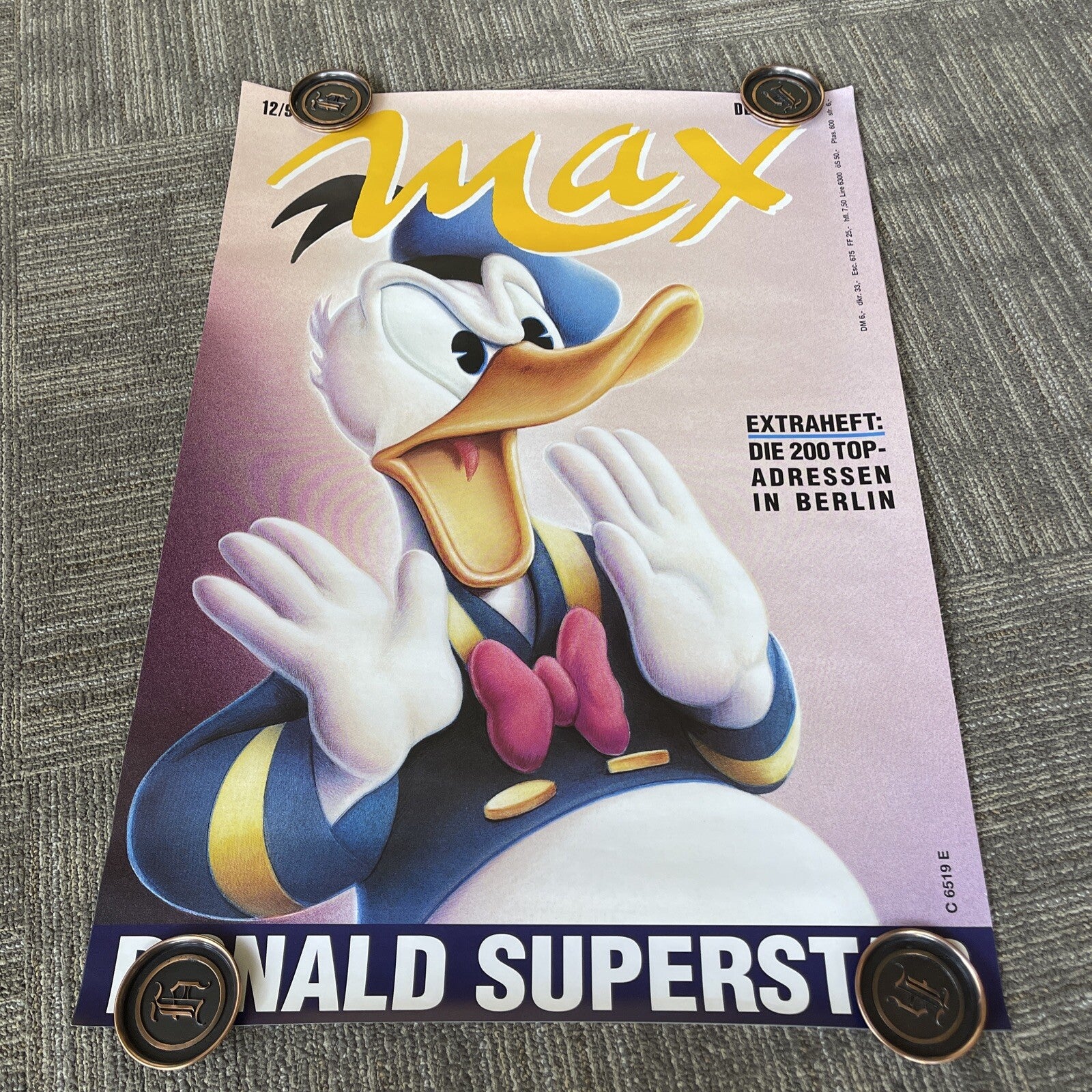 #152 1992 Max Donald Superstar Tour Promo Poster UK 23” X 33” Donald Duck Image0