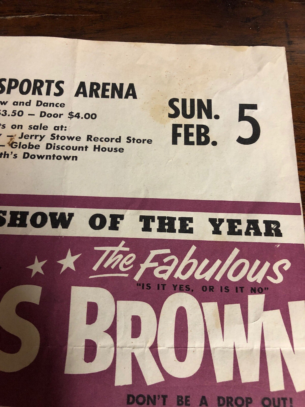 100% Original James Brown Flyer Poster Tucson Sports Arena RARE VINTAGE 19654