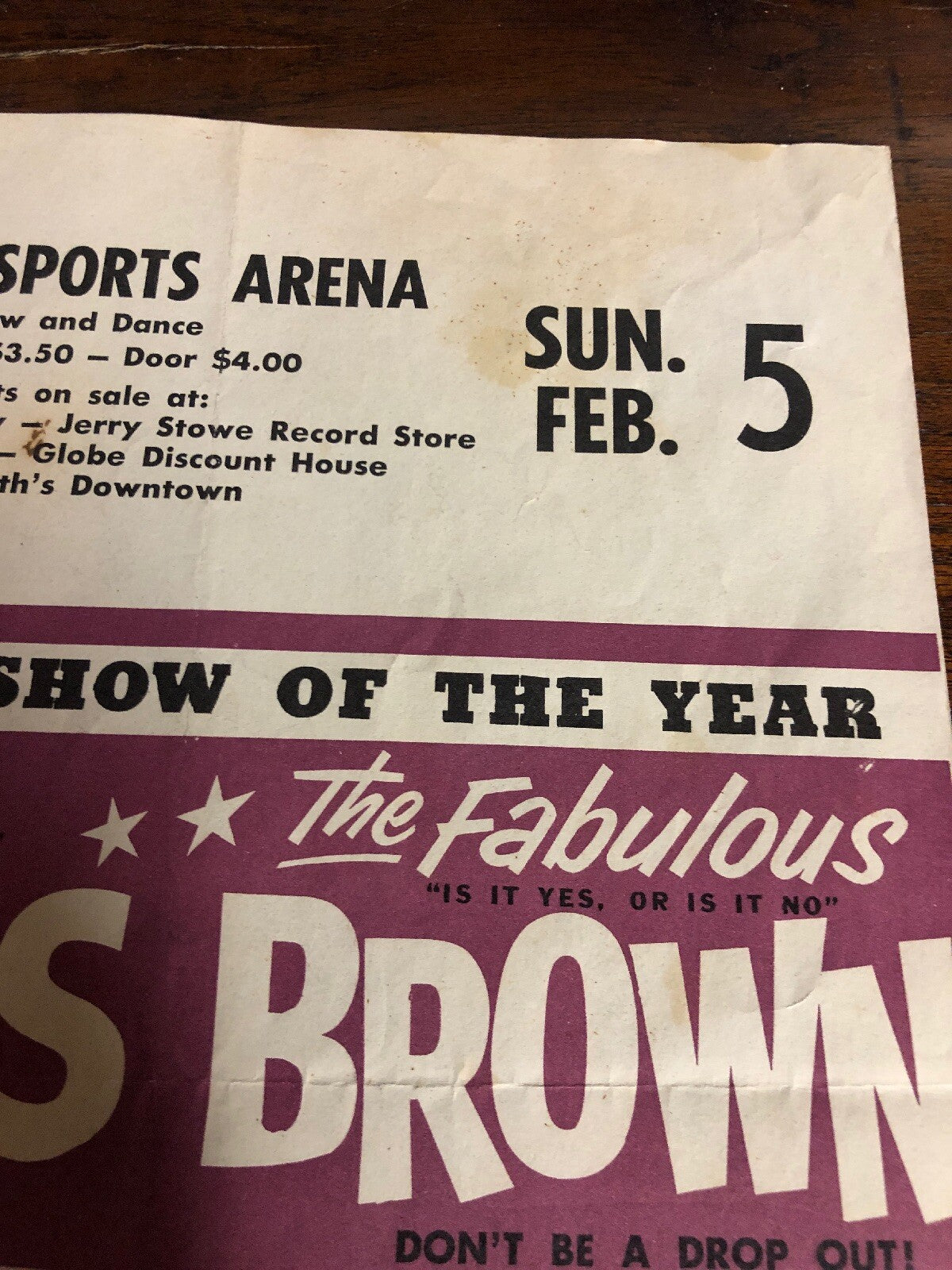 100% Original James Brown Flyer Poster Tucson Sports Arena RARE VINTAGE 19654