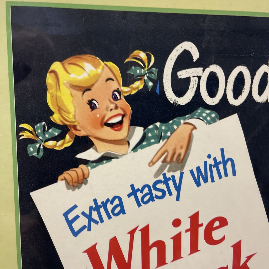 Original Vintage 1949 White Rock Cream Soda Cardboard Not Porcelain Sign 21”x22”2