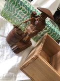 Vintage Hand Carved Wooden Japanese / Chinese Man Carrying Barrels 5” With Box0