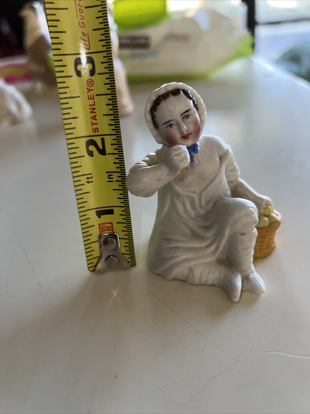 Vintage Bisque Lady in Bonnet with Lemon Basket Picnic Figurine Hand Painted7