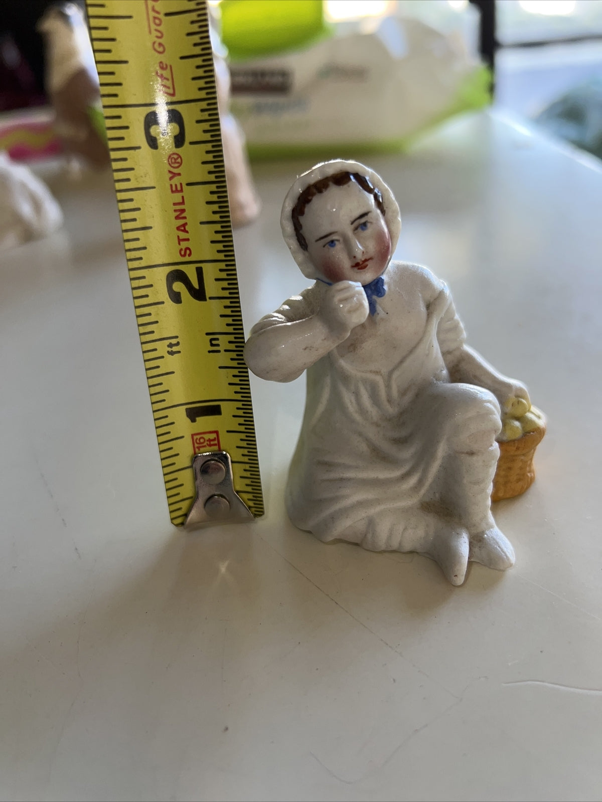 Vintage Bisque Lady in Bonnet with Lemon Basket Picnic Figurine Hand Painted7