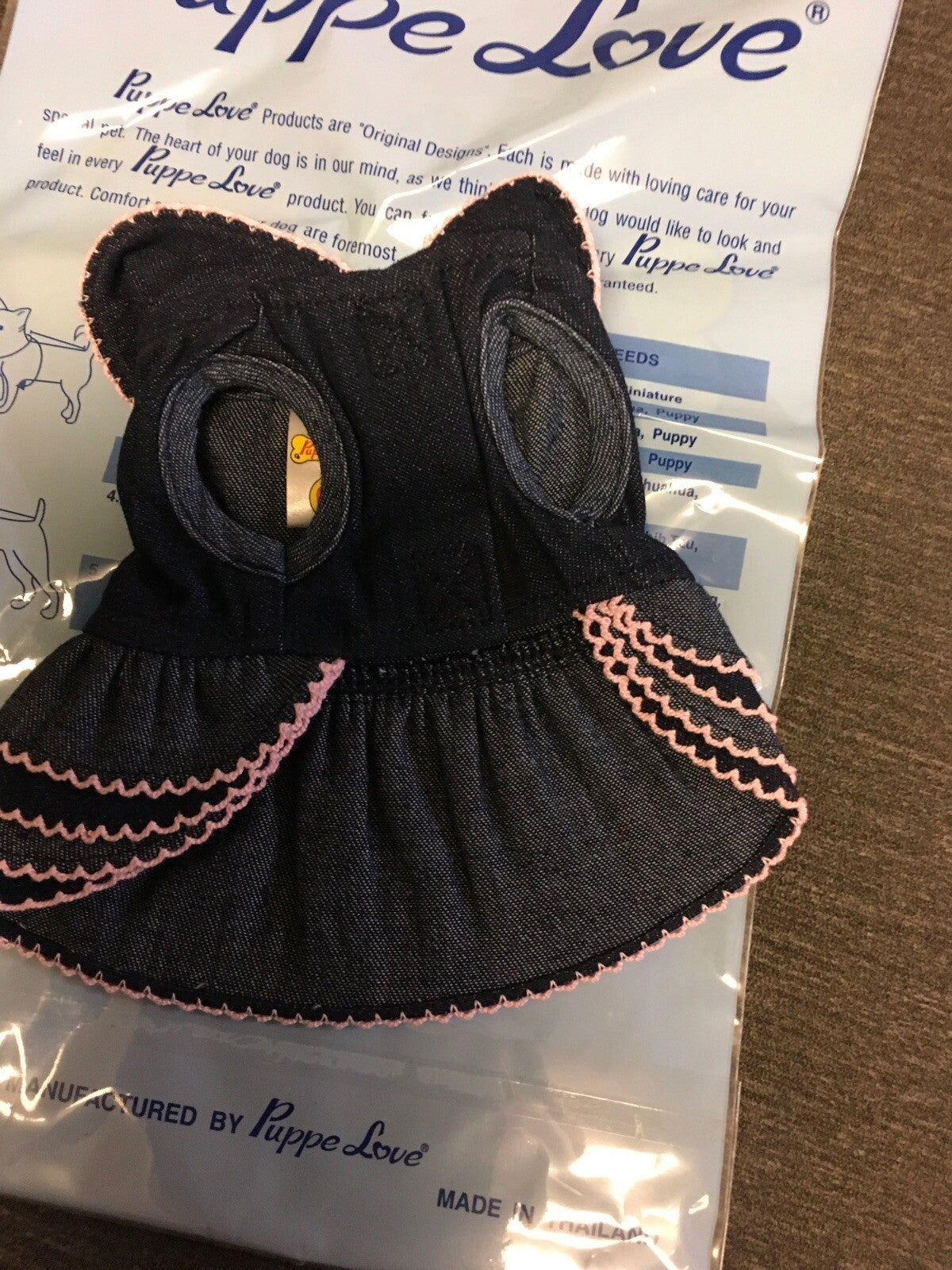 Puppe Love Girly Jean Dress With Pink Lining And Bow for Little dogs Size 00 New2