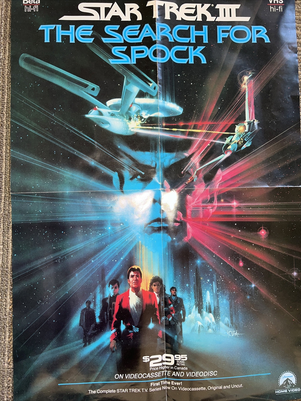 VINTAGE STAR TREK III : THE SEARCH FOR SPOCK VHS POSTER 1984 RARE!0