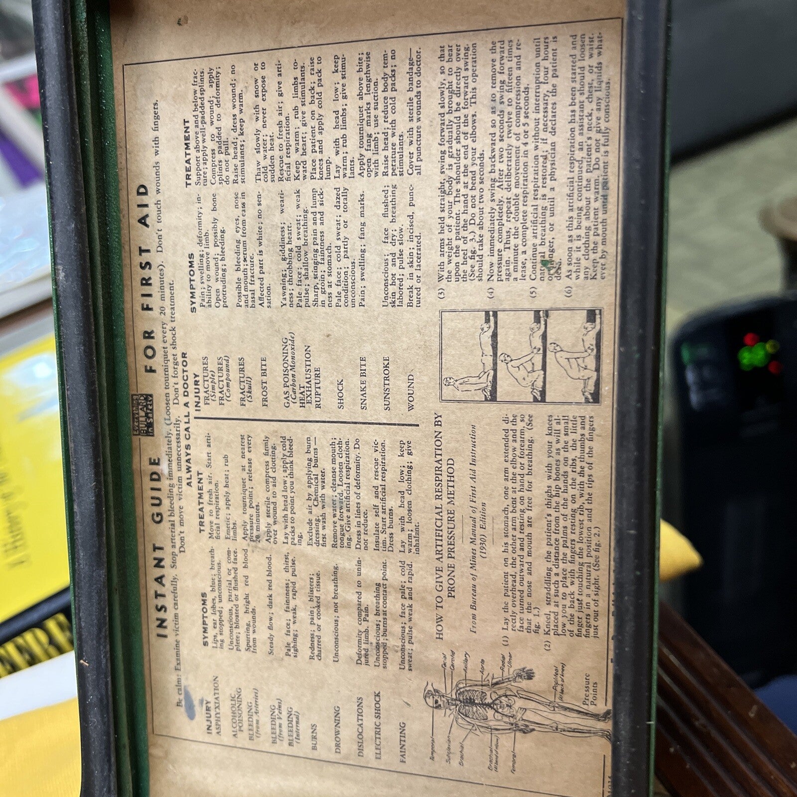 Vintage E.D. Bullard & Co. First Aid With Original green Metal Box & Contents1