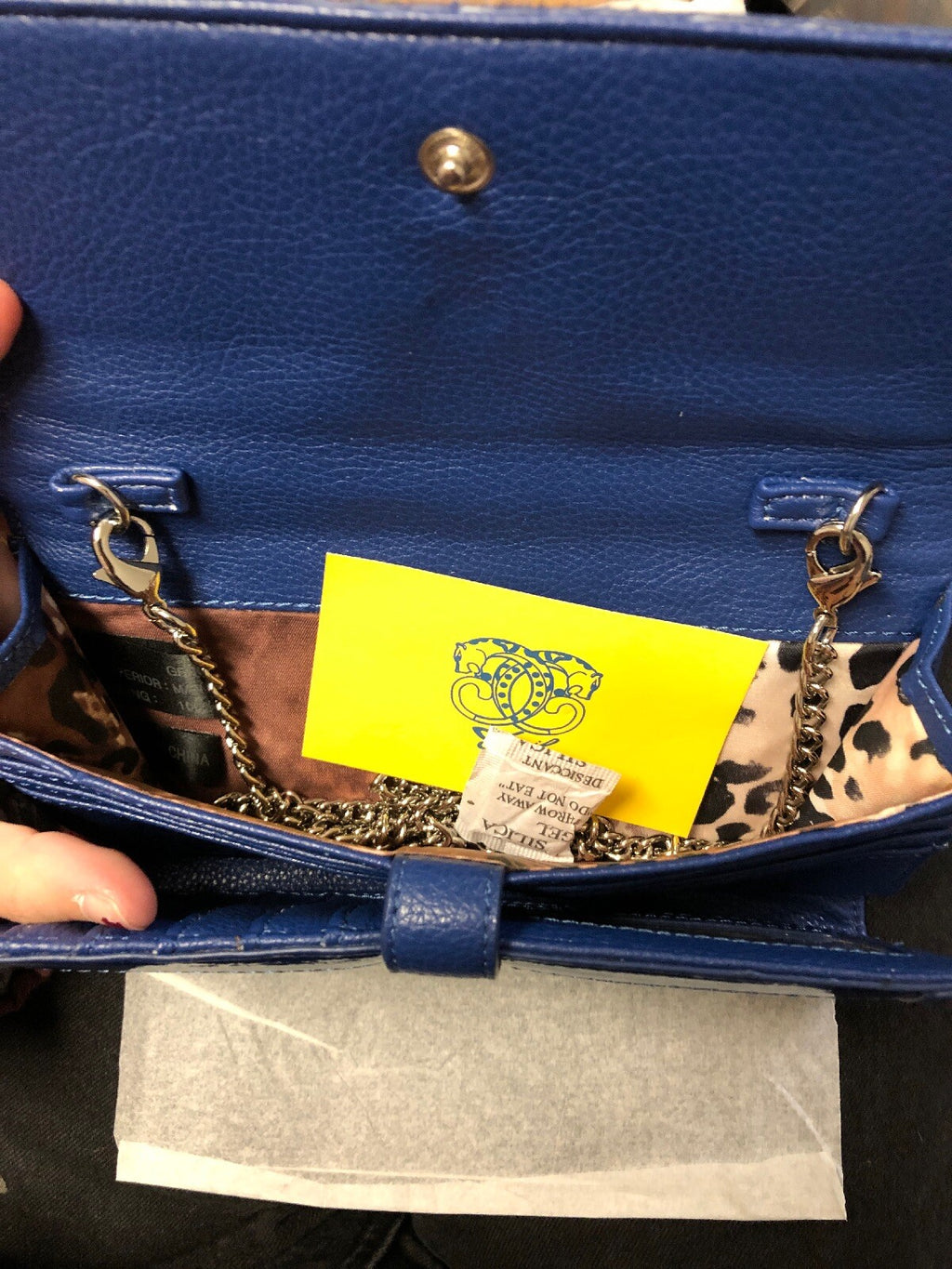 SHARIF 1827 Blue & LEOPARD ANIMAL PRINT LEATHER CROSSBODY WALLET CHAIN STRAP2