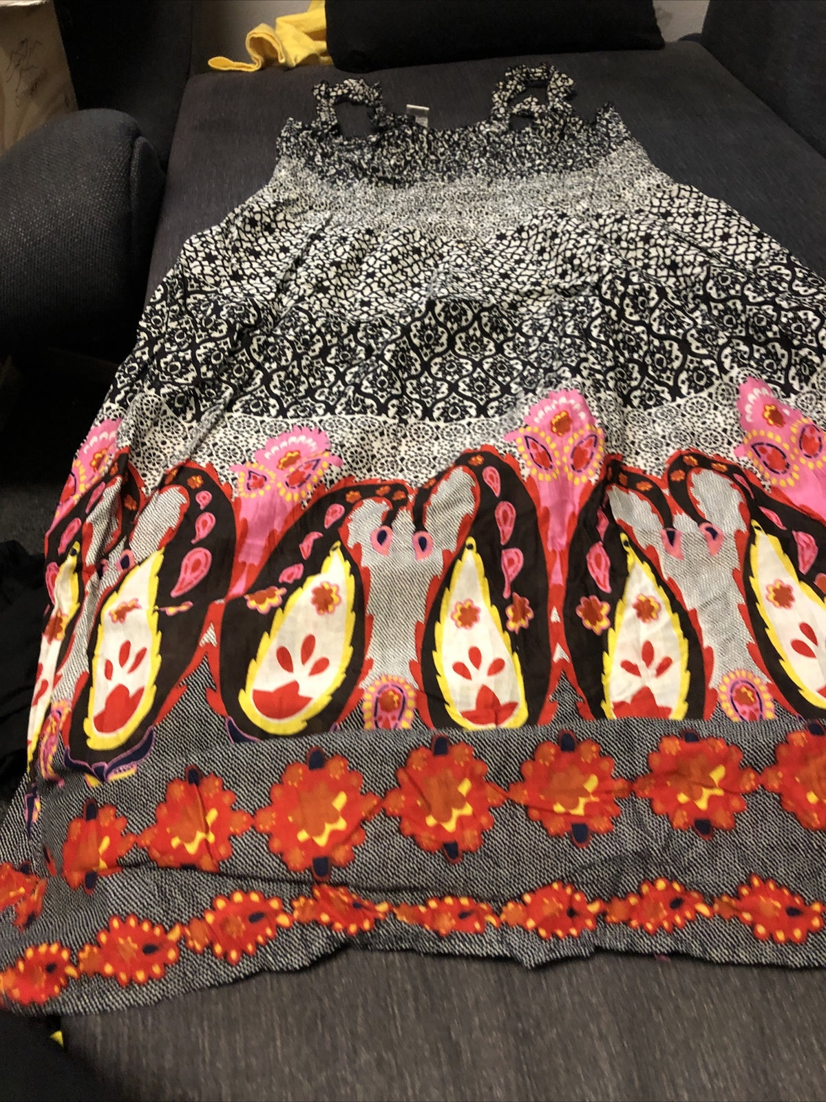 Vasna Women XL Tank Dress Flower  Print Black White And Pink Summer Perfect0