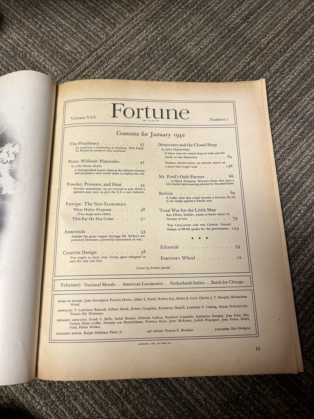 1942 JANUARY FORTUNE MAGAZINE, BEAUTIFUL ADS, ILLUSTRATED FRONT COVER, VINTAGE1