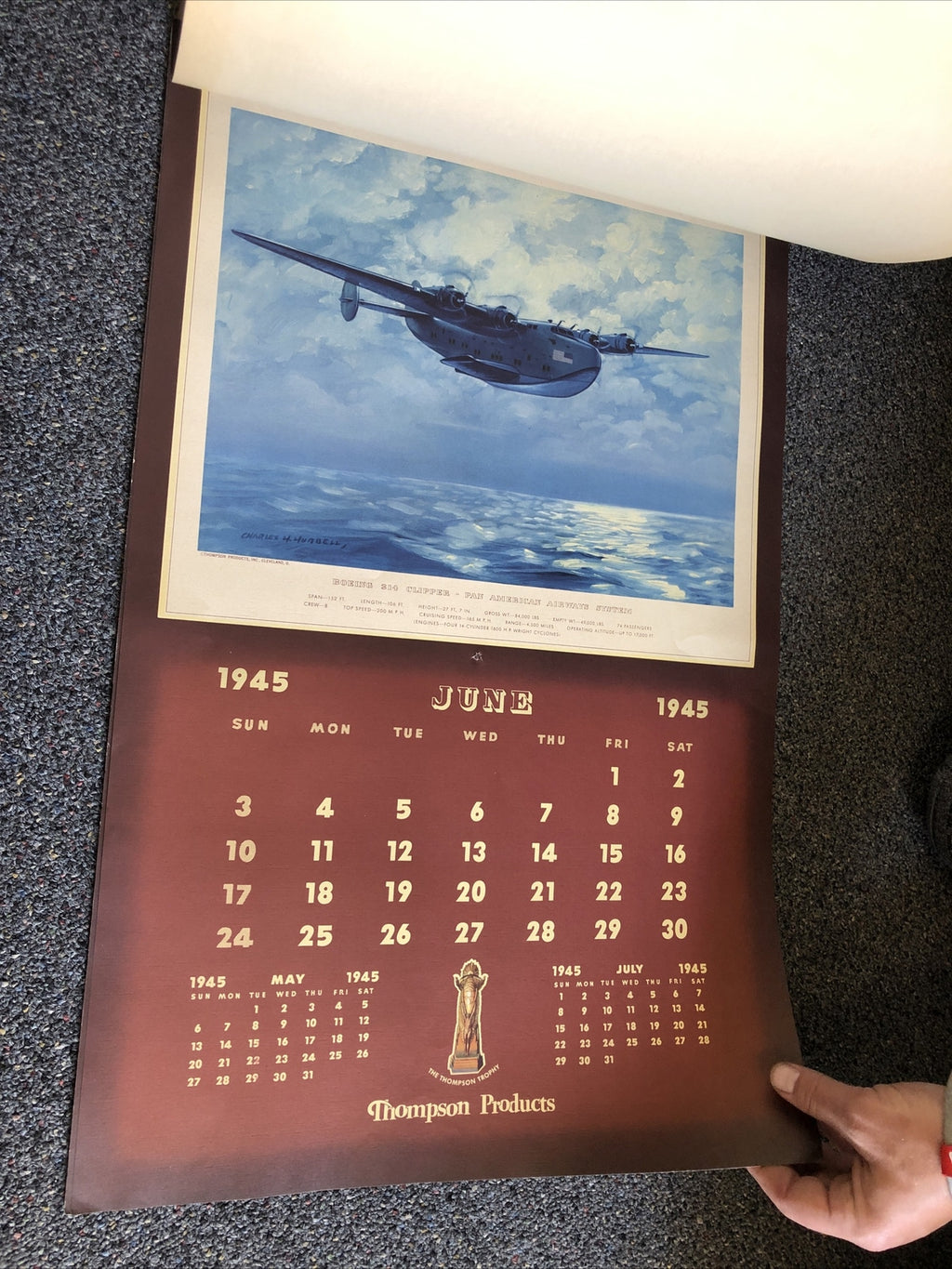 Rare 1945 Thompson Products Military Aviation Large Calendar WWII 26”X17”10