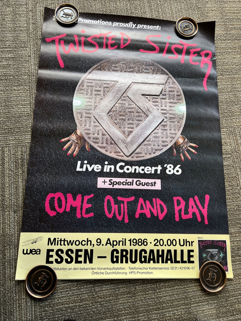 #192 1986 Twisted Sister Record Store Concert Promo Poster UK 33” X 23”6
