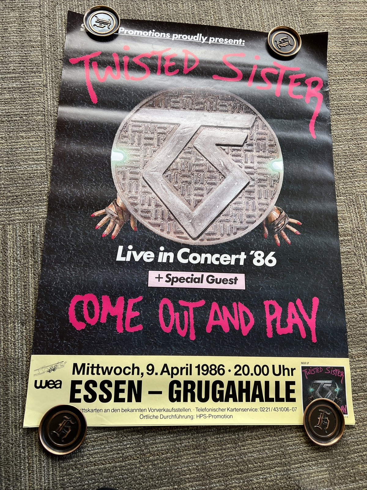 #192 1986 Twisted Sister Record Store Concert Promo Poster UK 33” X 23”6