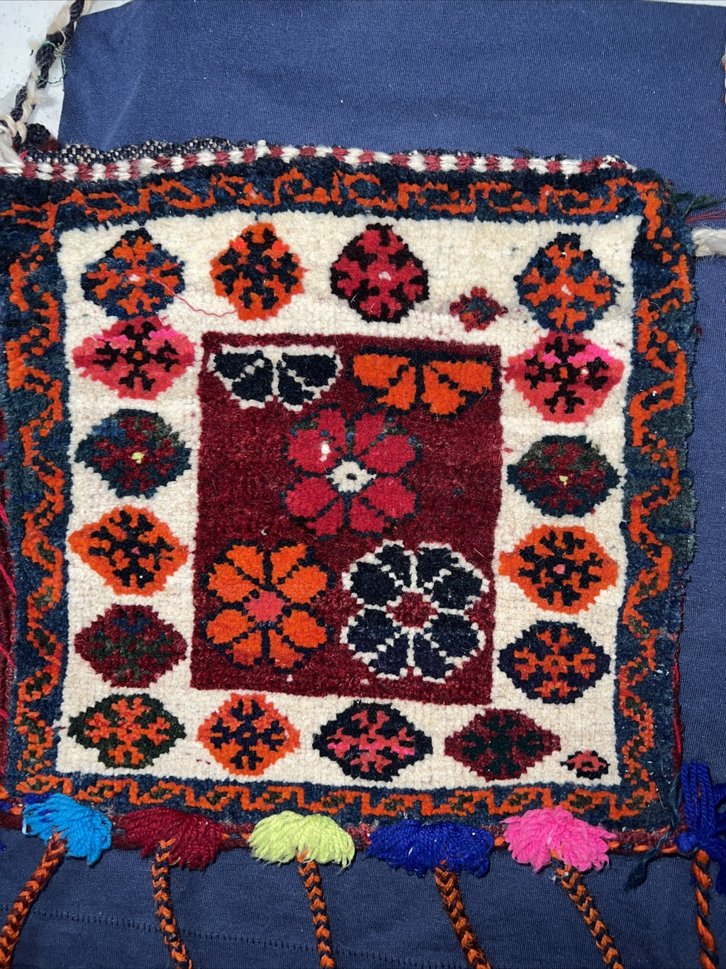 Vintage Hand Made Purse Boho Coachella Hispanic Rug bag Yarn See Description2