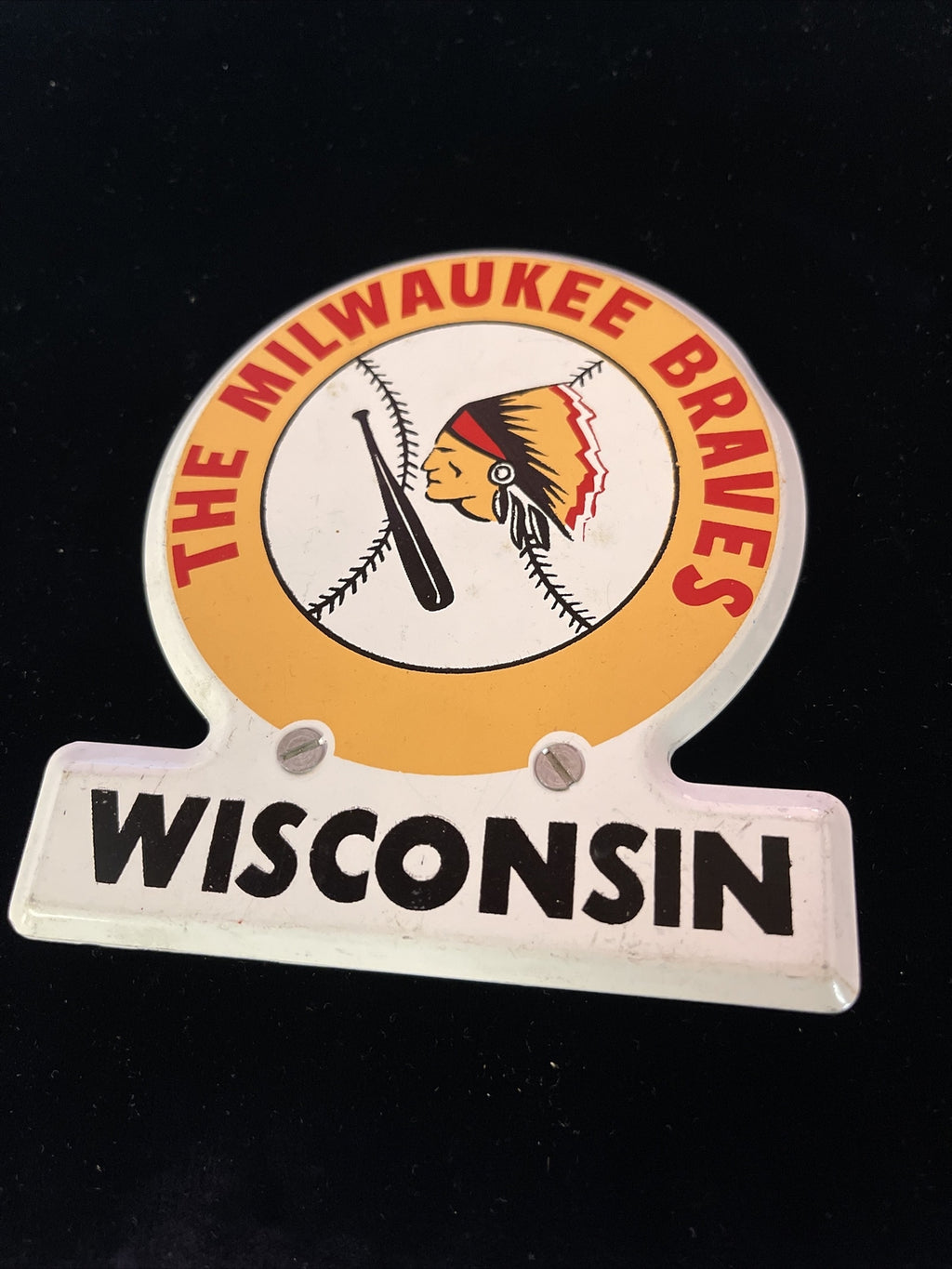 Milwaukee Braves Painted Metal Not Porcelain License Plate Topper Sign0