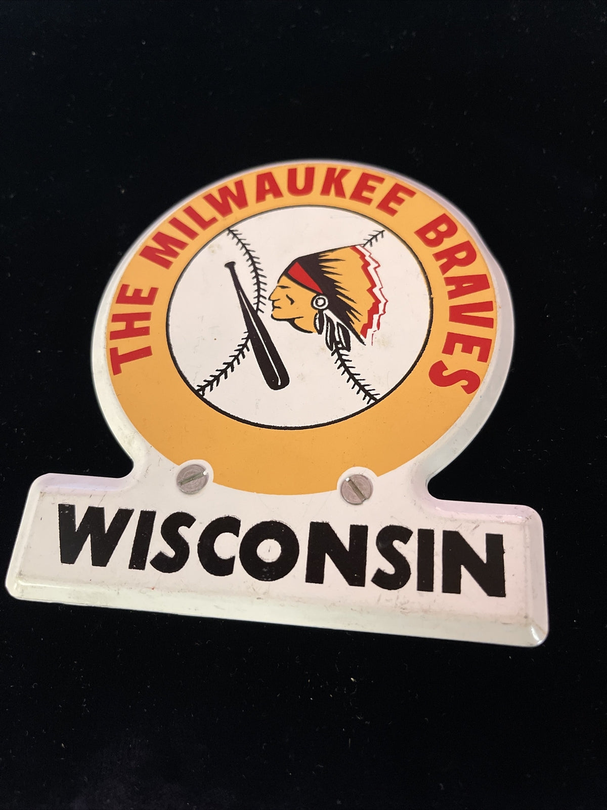 Milwaukee Braves Painted Metal Not Porcelain License Plate Topper Sign0