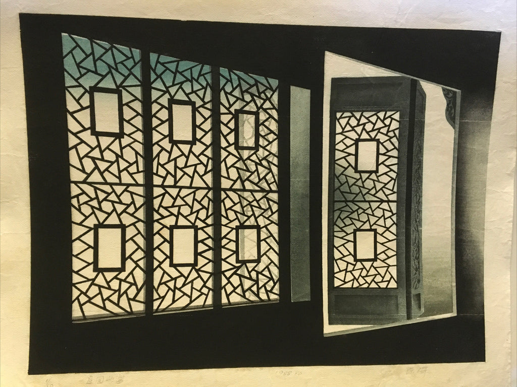Antique Japanese Woodblock Big Print Signed Beautiful Colors Japanese  Doors1