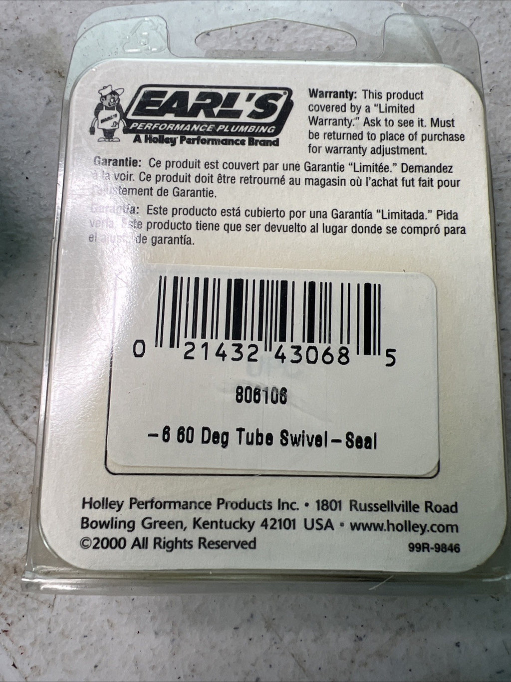 Earls Fitting Hose End Banjo AN Hose Banjo  #806106 Holley 60 Deg1