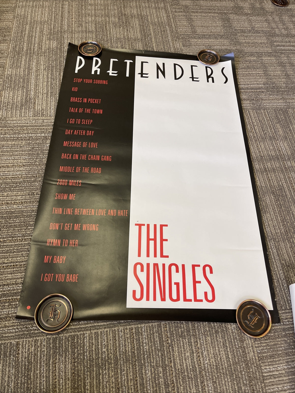 #145 PRETENDERS 1987 Record Store PROMO POSTER The Singles 23” X 35”0