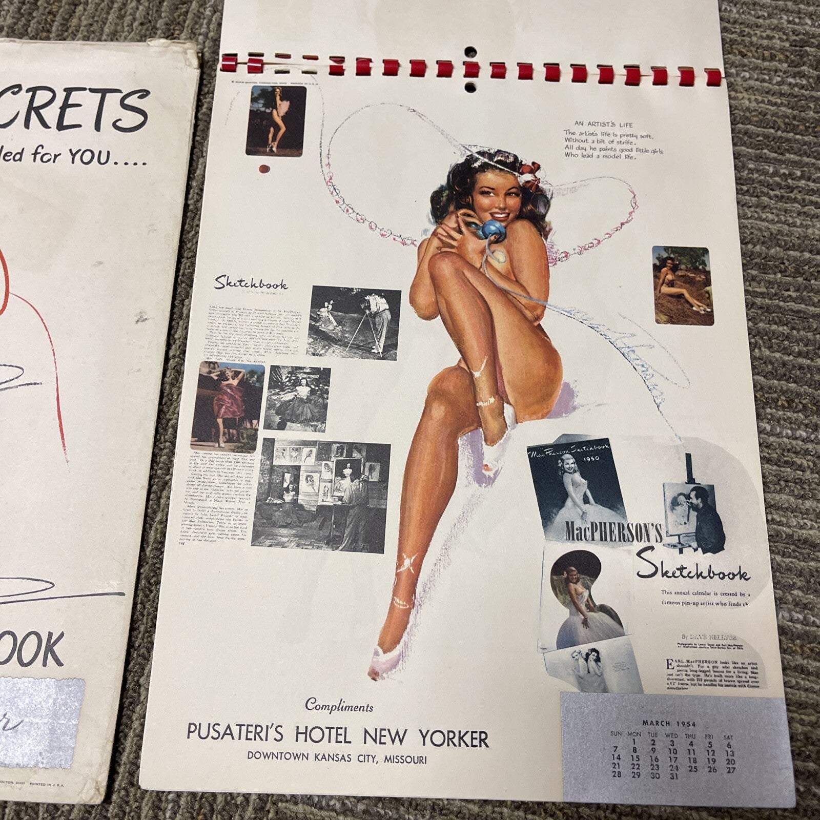 VINTAGE 1954 PIN UP Calendar Complete 12 MONTH Earl Mac Pherson Sketchbook 12.5"3